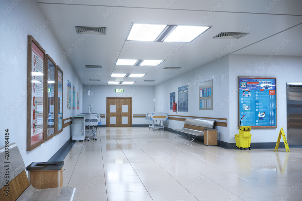 Hallway the emergency room and outpatient hospital. 3d illustration