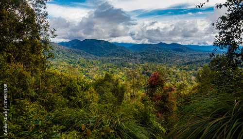 The panoramic view on the higher second look-out of Teresek Hill gives a superb view to the north lowlands and hills to the high mountains in the centre of the Taman Negara National Park in Malaysia. photo