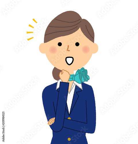 制服の女性　気付く