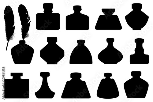 Set of different inkwells isolated on white