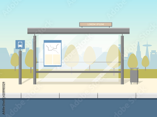 Cartoon Bus Stop Card Poster. Vector