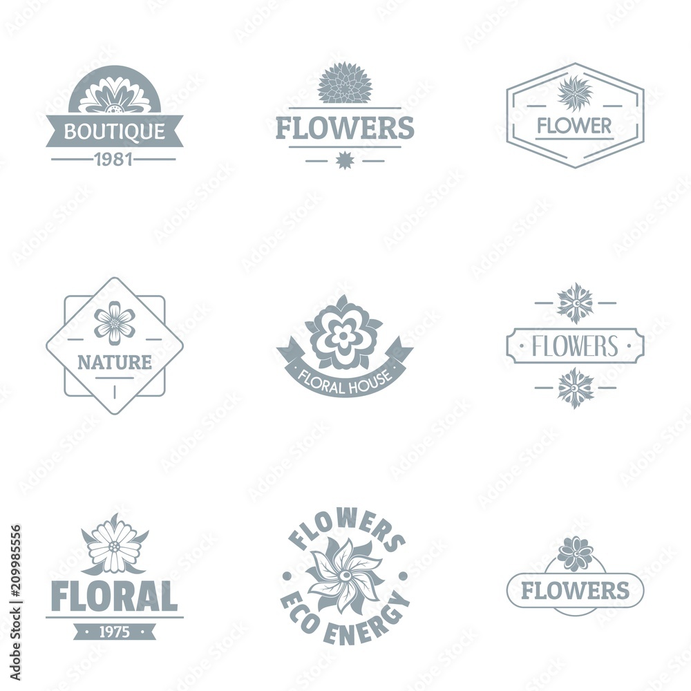 Floral journey logo set. Simple set of 9 floral journey vector logo for web isolated on white background