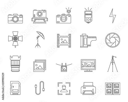 Photography Signs Black Thin Line Icon Set. Vector