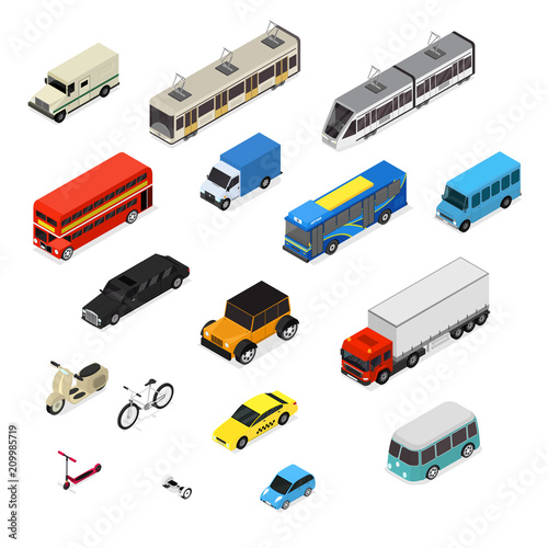 Transport Car 3d Icons Set Isometric View. Vector