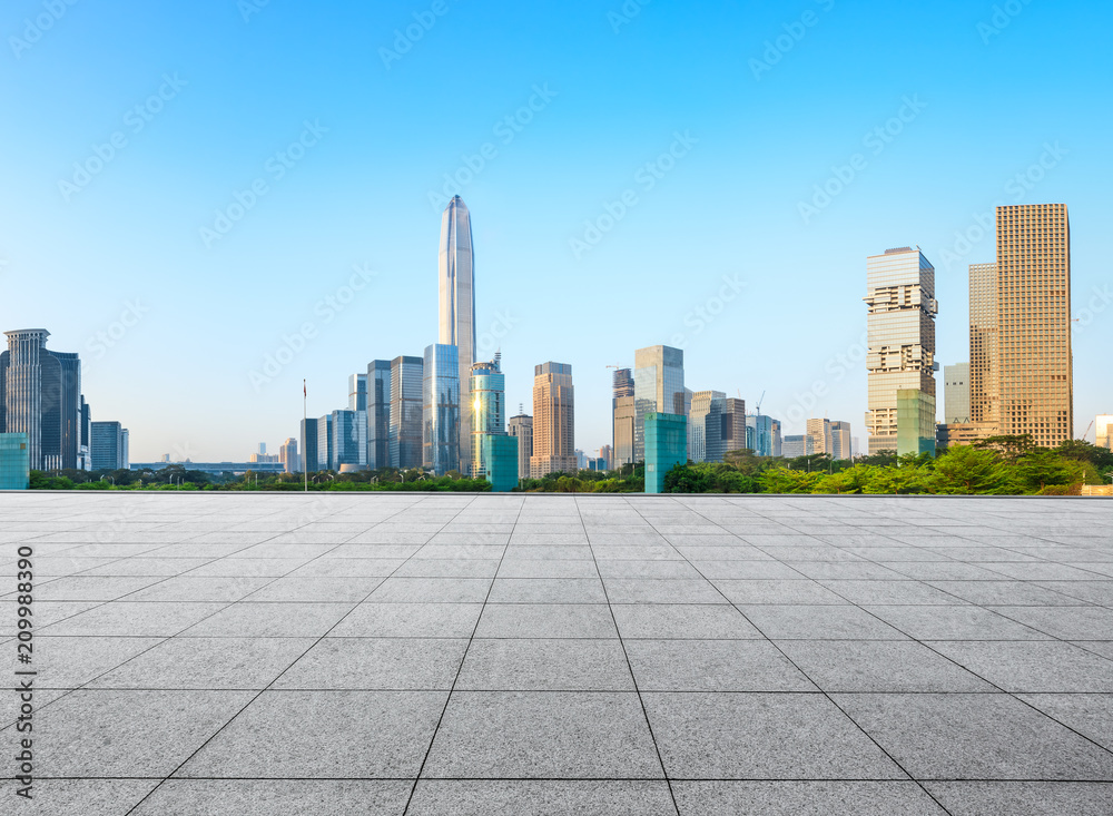 empty square floor and modern city skyline in Shenzhen,China