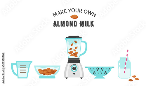 Make your own almond milk, illustration, poster design