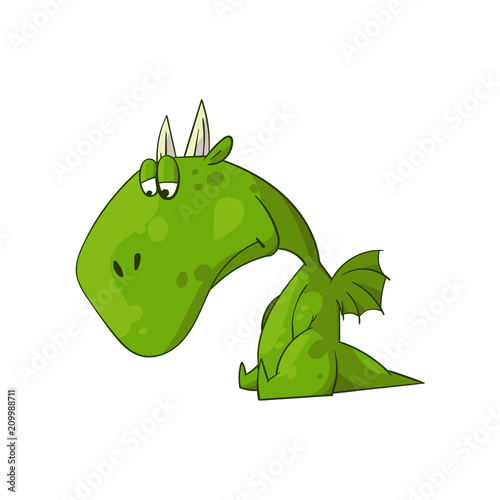 Colorful vector illustration of a cartoon sad dragon