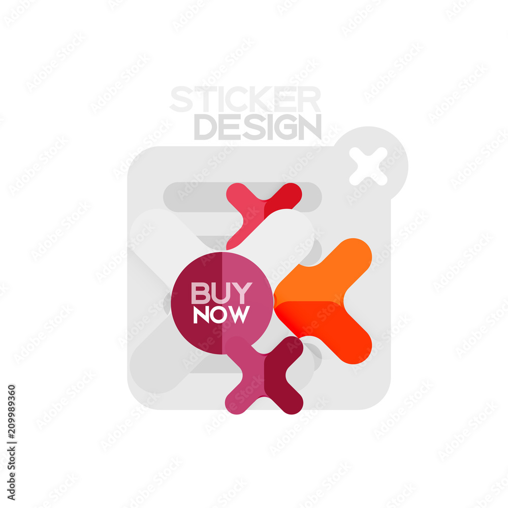 Flat design cross shape geometric sticker icon, paper style design with buy now sample text, for business or web presentation, app or interface buttons Flat design cross shape geometric sticker icon, paper style design with buy now sample text, for business or web presentation, app or interface buttons