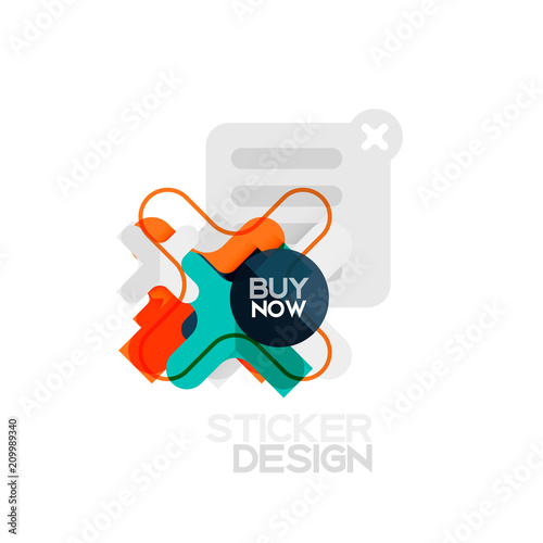 Flat design cross shape geometric sticker icon  paper style design with buy now sample text  for business or web presentation  app or interface buttons