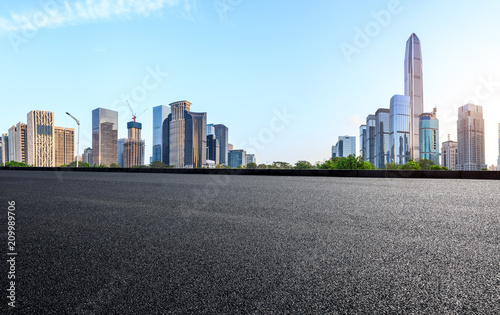 Asphalt square road and modern city skyline in Shenzhen,China
