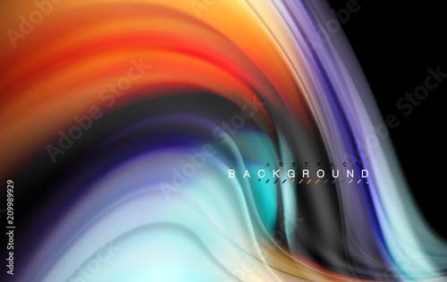 Fluid liquid colors design, colorful marble or plastic wavy texture background, glowing multicolored elements on black, for business or technology presentation or web brochure cover design, wallpaper