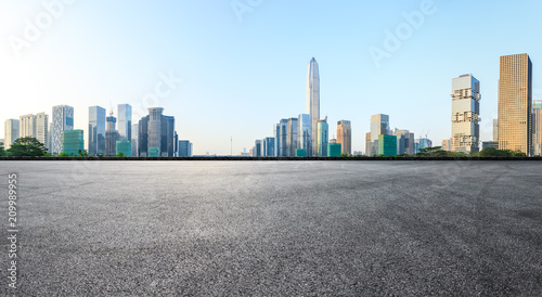 Asphalt square road and modern city skyline panorama in Shenzhen,China
