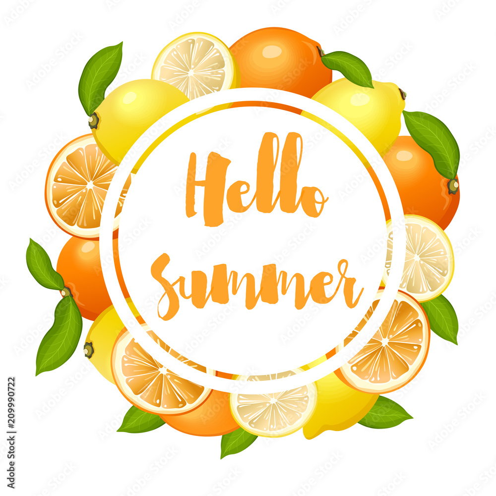 Summer poster with lemons and oranges