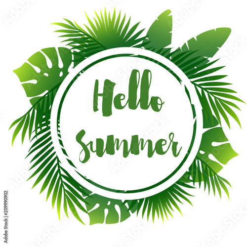 Summer poster with palm leaf