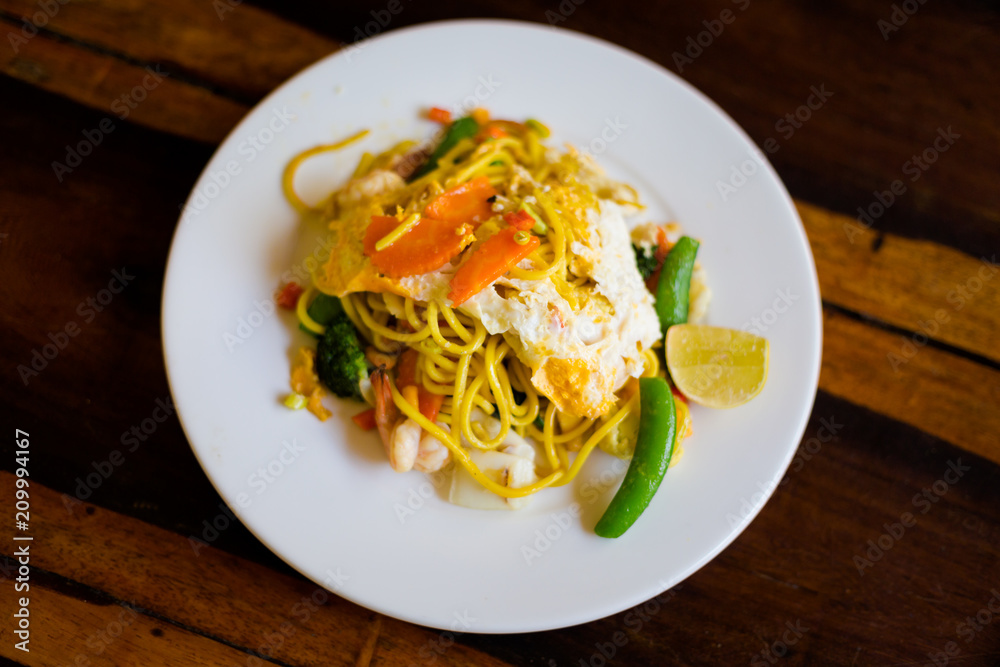 Thai mixed seafood egg noodles