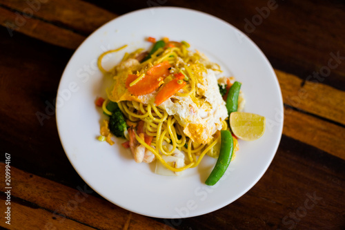 Thai mixed seafood egg noodles