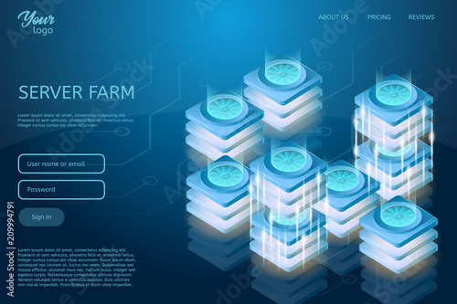 Wallpaper Mural Futuristic design of web hosting and data center isometric vector illustration. Concept of server room rack. Ultraviolet colors. Torontodigital.ca