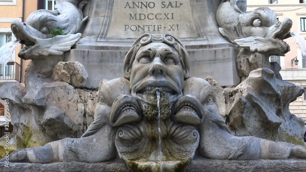 4K Rome, Fountain of Pantheon of Rotonda square. 4K Rome, Fountain of Pantheon of Rotonda square.