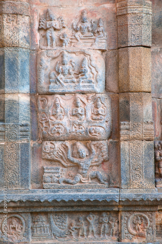 Panel depicting Ravana shaking Kailasa, Northern wall of mandapa, Airavatesvara Temple, Darasuram, Tamil Nadu