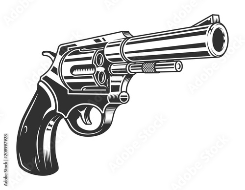 Vintage monochrome six shooter revolver concept