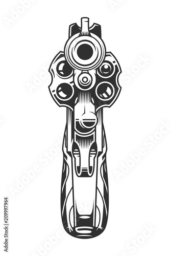 Vintage revolver gun front view concept