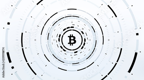 Bitcoin cryprocurrency futuristic vector illustration for background, HUD, graphical user interface, banner, business and finance infographics and more. Worldwide digital money blockchain system