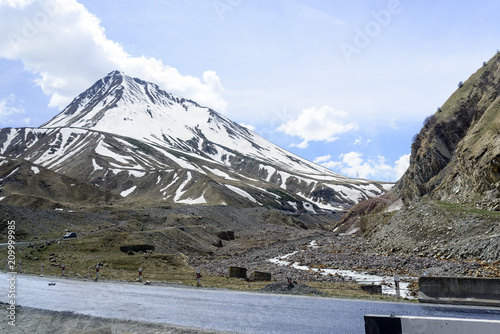 View of the mountains of the Greater Caucasus, Georgia. This is the main chain of the Caucasus mountains.