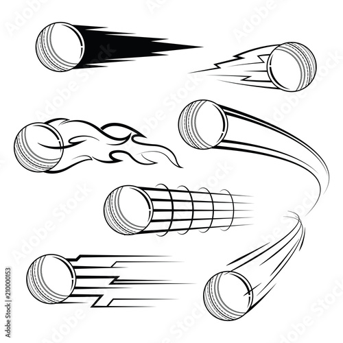 black and white flying cricket balls with motion trails