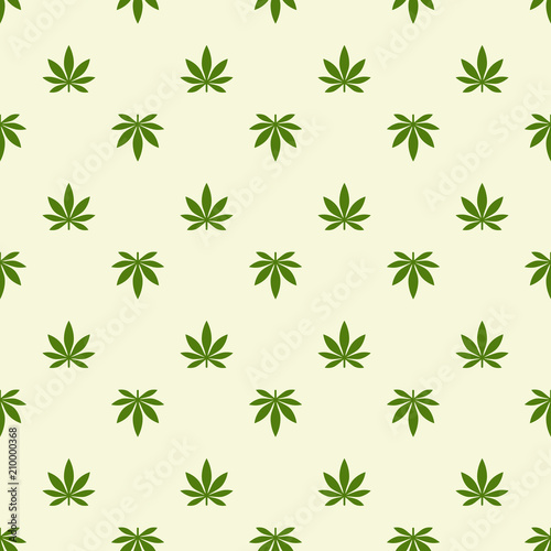 Seamless pattern with marijuana leaf. Cannabis background. Pattern can be used for fabric design, wallpaper, wrapping papers. Isolated vector illustration.