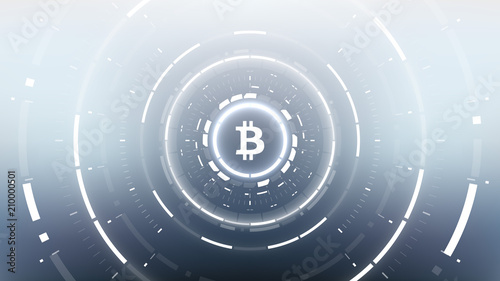 Bitcoin cryprocurrency futuristic vector illustration for background, HUD, graphical user interface, banner, business and finance infographics and more. Worldwide digital money blockchain system