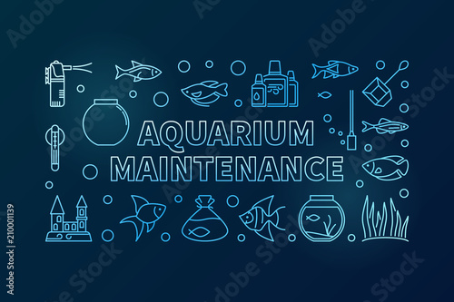 Aquarium maintenance blue vector banner on dark background