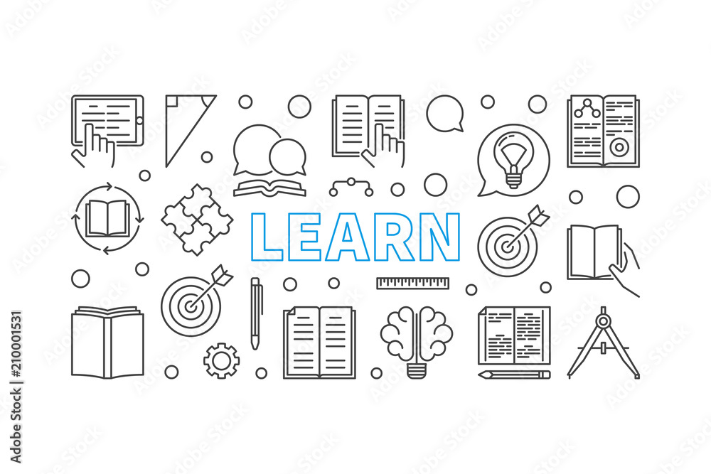 Learn vector concept illustration in thin line style Learn vector concept illustration in thin line style