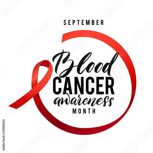 Cancer hope. Blood Cancer Awareness Label. Vector Tamplate with Red Ribbon - Symbol of Cancer Fight