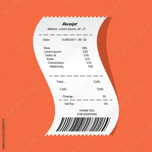 shoe receipt printed template, paper financial check. vector illustration
