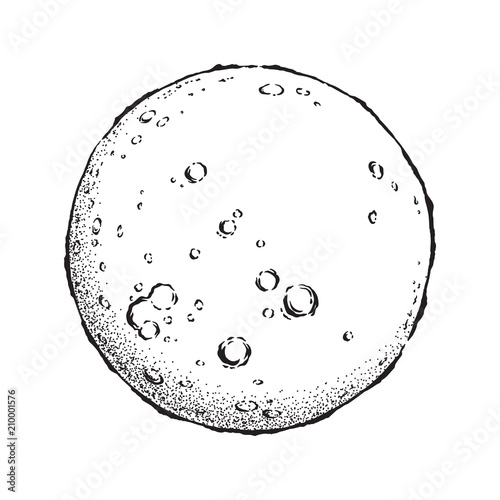 Antique style hand drawn line art and dot work full moon isolated. Boho chic tattoo or print design vector illustration.