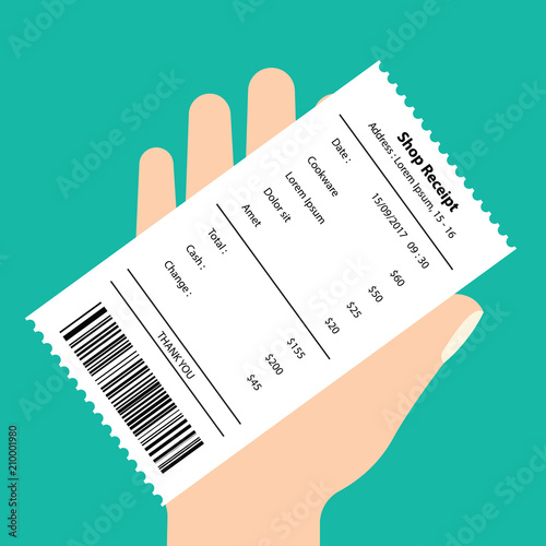 cook wear receipt printed template, paper financial check. vector illustration