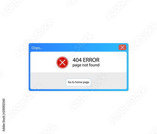 Vector 404 Error Po Up Window Message, User Interface Element, Retro Illustration.