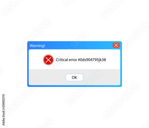 Vector Error Message, Warning Pop-up Window, Vintage User Interface, Background Frame.