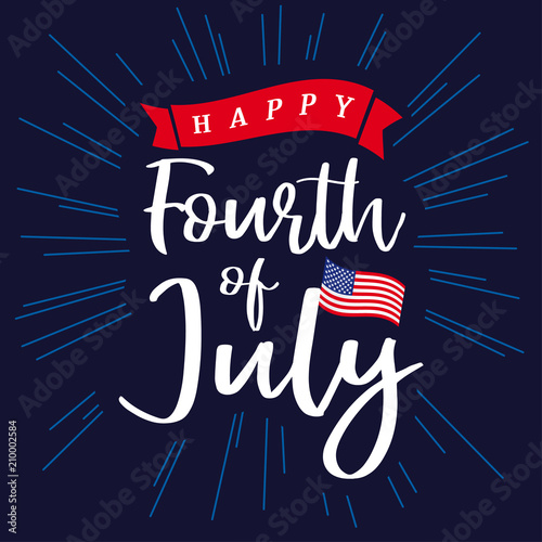 Happy 4th of July, Independence Day of USA lettering design. Happy Independence Day United States of America vector calligraphic background. Fourth of July sale illustration