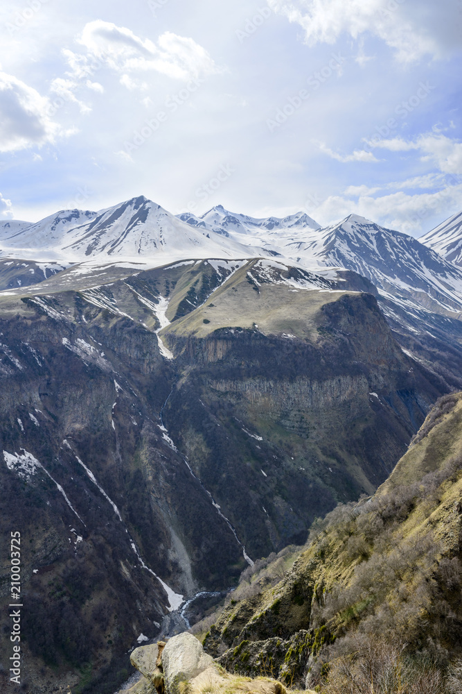 View of the mountains of the Greater Caucasus, Georgia. This is the main chain of the Caucasus mountains.