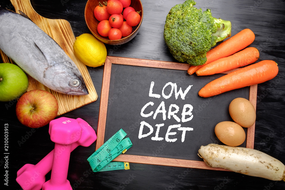 Low carb (food), health conceptual. Healthy fresh low carbohydrates