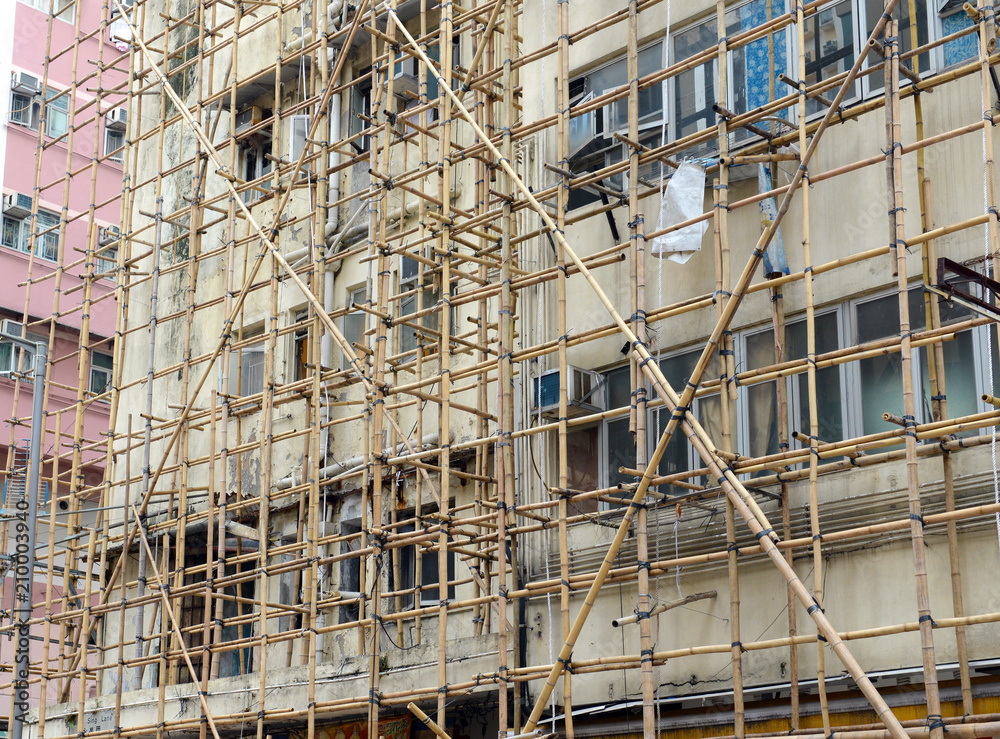 In Hong Kong and China and other parts of Asia, bamboo is often used for scaffolding for real estate construction in place of steel or iron scaffolds In Hong Kong and China and other parts of Asia, bamboo is often used for scaffolding for real estate construction in place of steel or iron scaffolds