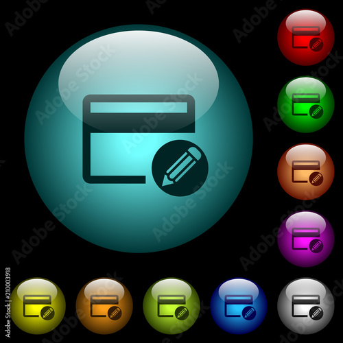 Edit credit card icons in color illuminated glass buttons