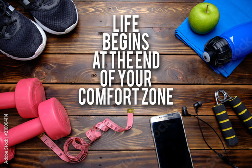 Life begins at the end of your comfort zone. Fitness motivational quotes.