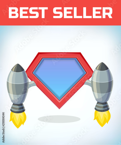 Superhero icon - Superhero logo. Super hero shield with rocket launch. Upgrading old technology as upgrade in business . Turbojet air engine or turbine