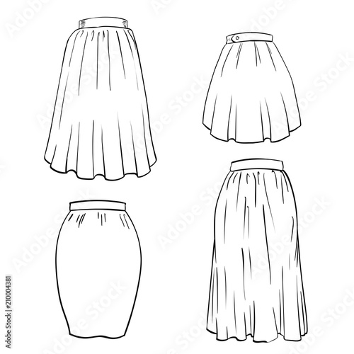 Set of Skirt - Hand drawn Vector Illustration.