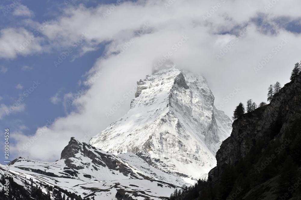 Matterhorn, 4478 m, Ansicht von Zermatt, Wallis, Schweizer Alpen, Schweiz, Europa, ÖffentlicherGrund, Europa