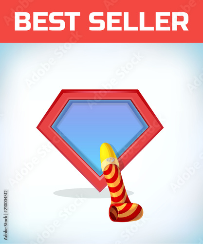 Superhero icon - Superhero logo. Super hero shield with birthday pipe. Cartoon Vector illustration. Isolated drawing on a white background