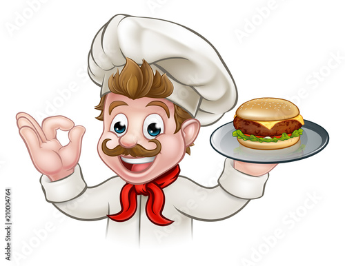 Cartoon Character Chef Holding Burger