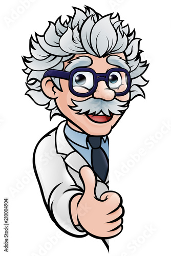 Scientist Cartoon Character Sign Thumbs Up